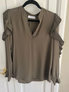 Bailey 44 Olive Pleated-Ruffle V-Neck Blouse